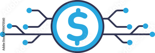 Digital dollar symbol with circuit lines representing cryptocurrency and blockchain technology.