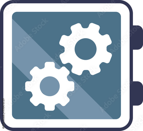 Two interlocking gears inside a square frame, symbolizing mechanical processes and teamwork.
