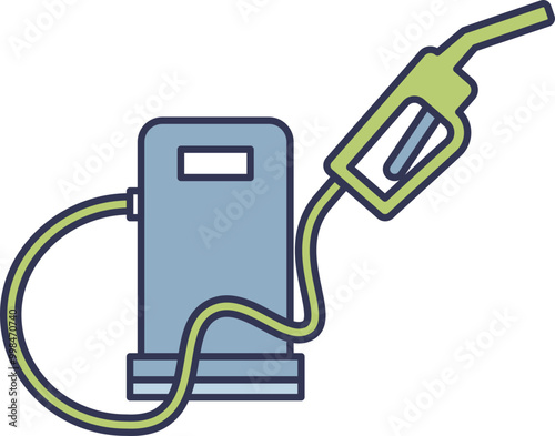 Illustration of a fuel pump with a nozzle, representing refueling and gas stations.