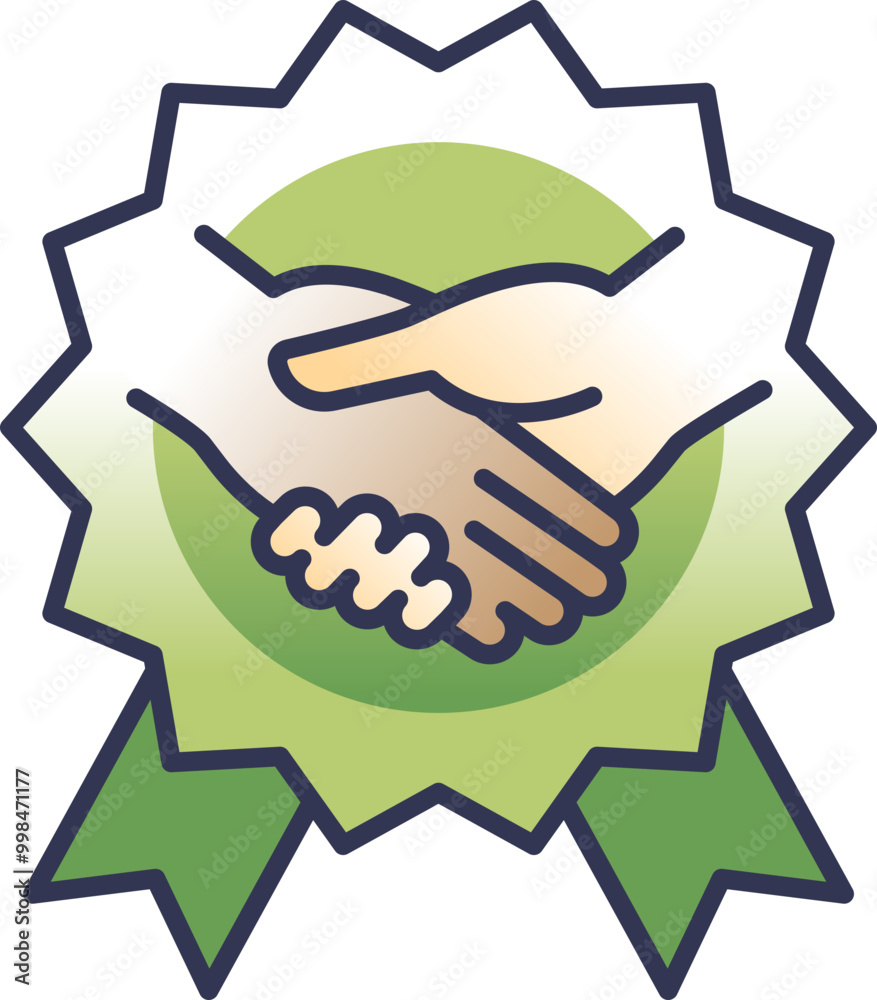 Fototapeta premium Illustration of a handshake inside a ribbon, symbolizing agreement, partnership, and achievement.