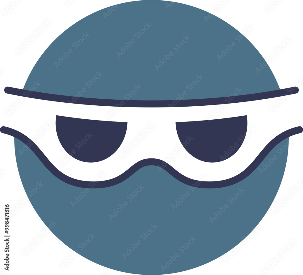 Illustration of a mask with a mysterious and secretive vibe, featuring a white mask with dark eye holes on a blue circular background. Illustration of a mask with a mysterious and secretive vibe, featuring a white mask with dark eye holes on a blue circular background.