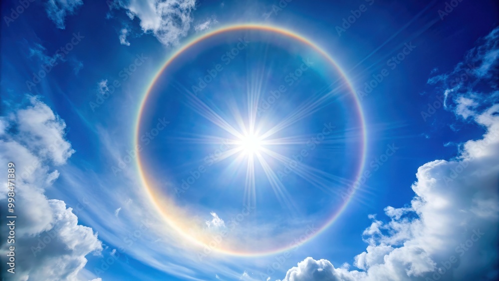 Sun halo effect around the sun in a clear blue sky, sun, halo, sky, circle, natural phenomenon, solar, atmospheric optics Sun halo effect around the sun in a clear blue sky, sun, halo, sky, circle, natural phenomenon, solar, atmospheric optics