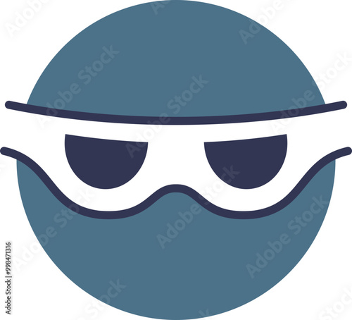 Illustration of a mask with a mysterious and secretive vibe, featuring a white mask with dark eye holes on a blue circular background.