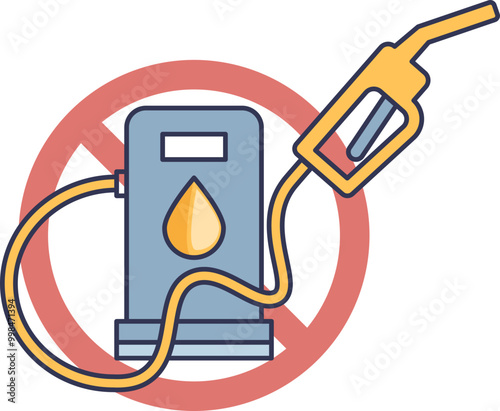 Illustration of a fuel pump with a prohibition sign, symbolizing no fuel allowed.