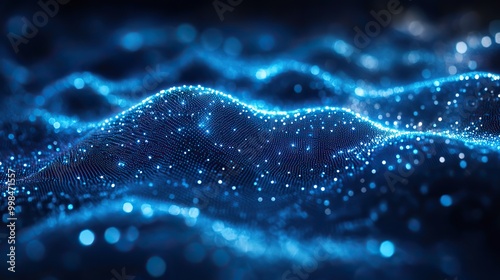 The abstract technology and science polygonal space with a blue tone includes connecting dots and lines for a modern look.