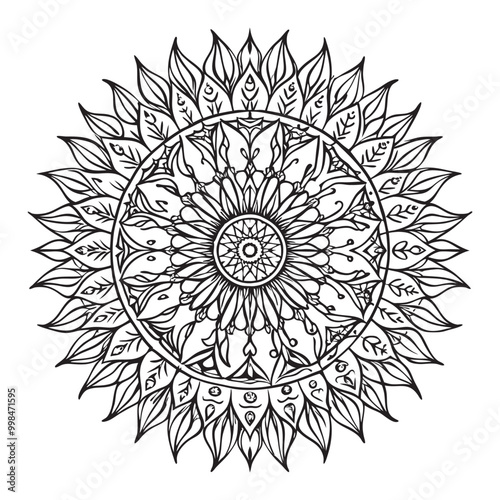 Vector illustration of a black and white mandala sun for coloring book, sole mandala in bianco e nero da colorare vettoriale