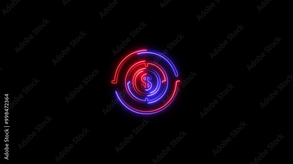 Neon dollar sign and business dollar growth icon animation. Neon dollar sign and business dollar growth icon animation.