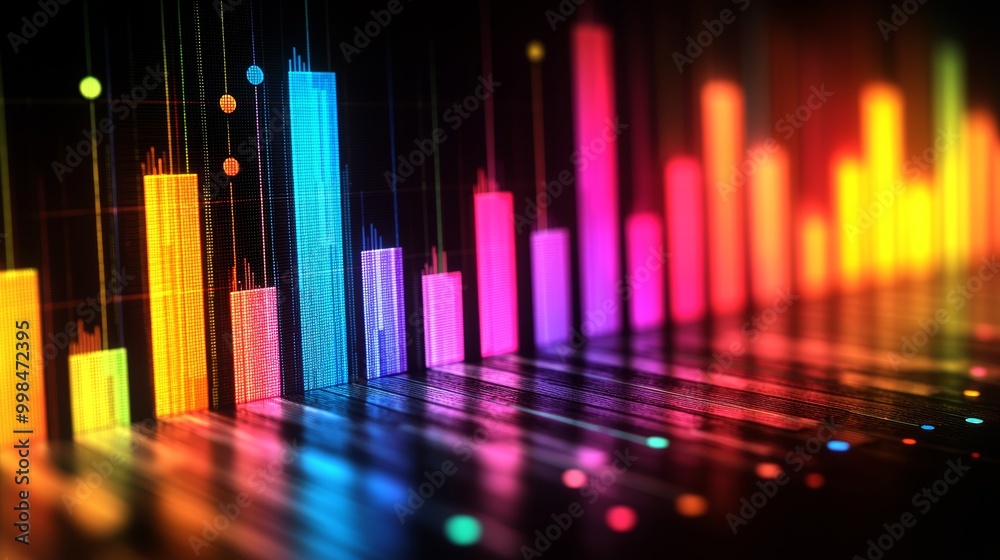 Charts with a multitude of colors that go up and down can be used for investment in stock markets or bright colorful charts in banking Charts with a multitude of colors that go up and down can be used for investment in stock markets or bright colorful charts in banking