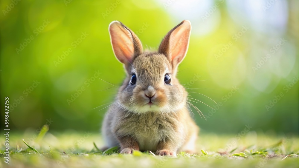 Fototapeta premium Adorable small baby rabbit , cute, fluffy, furry, young, adorable, tiny, bunny, pet, animal, white, small, precious, baby, sweet