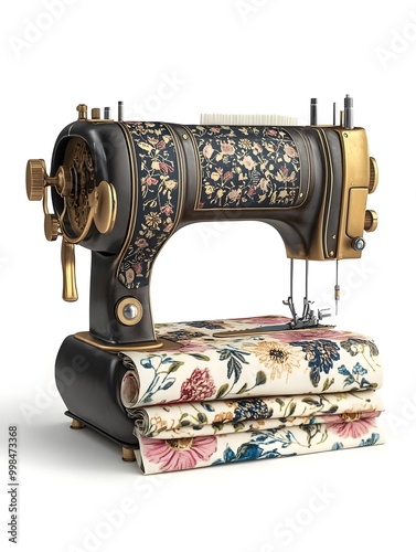 Vintage Sewing Essentials Artfully Displayed on a Pristine White Backdrop