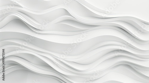 Minimalistic abstract background with white 3D paper waves. White glossy soft wavy embossed texture isolated on white background
