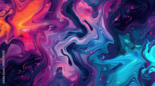 Abstract neon liquid wavy background. Liquid art, marbling texture