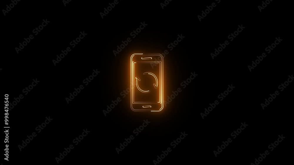 Neon mobile phone rotate icon. Device rotation symbol. Turn your device. 