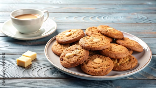 Plate of fresh baked cookies with a pat of butter on a morning breakfast plate, cookies, plate, morning, butter, baked, fresh