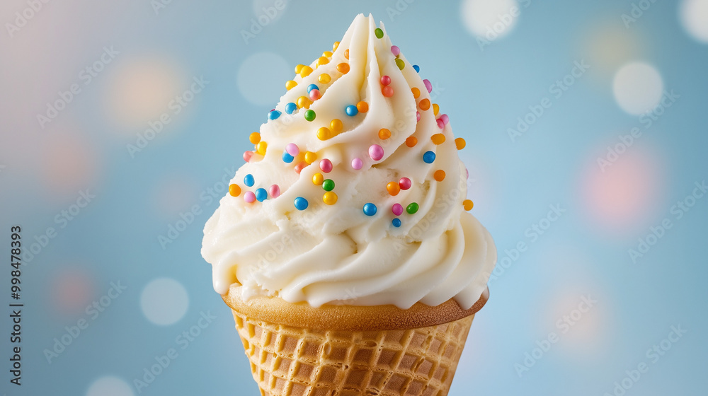 Creamy Swirl Ice Cream in Waffle Cone with Sprinkles Creamy Swirl Ice Cream in Waffle Cone with Sprinkles