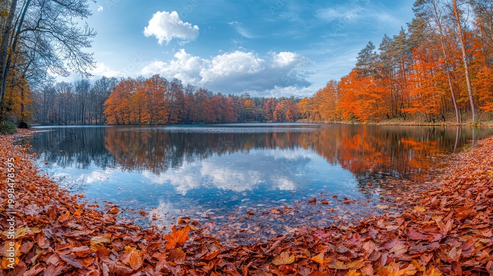 Obraz premium Serene Autumn Reflections in a Tranquil Lake