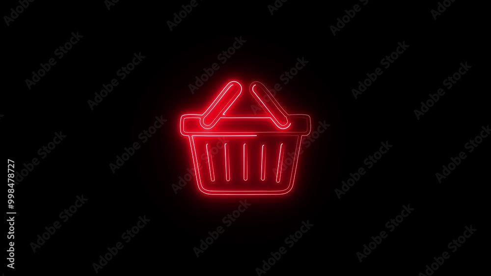 Simple design glowing neon shopping basket icon on background. Simple design glowing neon shopping basket icon on background.