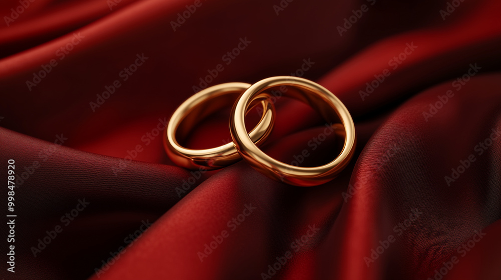Elegant Gold Rings on Rich Red Fabric Elegant Gold Rings on Rich Red Fabric