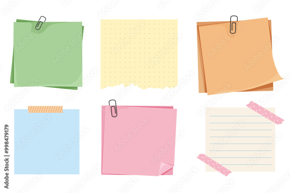 Memo notes, paper for note with clip, postit. Planner notebook page. Idea list. Post note sticker. Quote frame, reminder. Memo notes, paper for note with clip, postit. Planner notebook page. Idea list. Post note sticker. Quote frame, reminder.