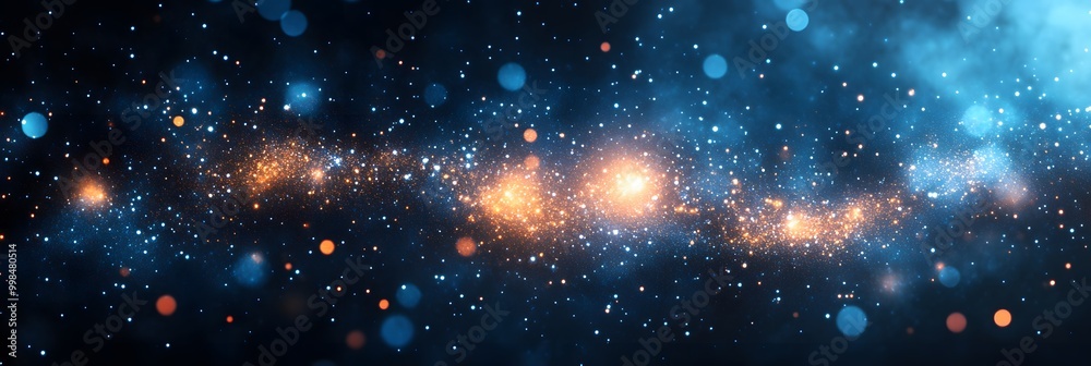 Blue and orange glowing particles in a cosmic digital space with abstract starry design Blue and orange glowing particles in a cosmic digital space with abstract starry design