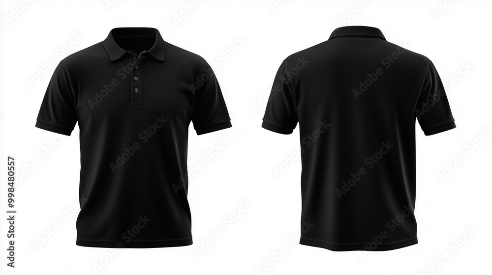 
Black polo shirts front and back used as design template isolated on white background with clipping path.