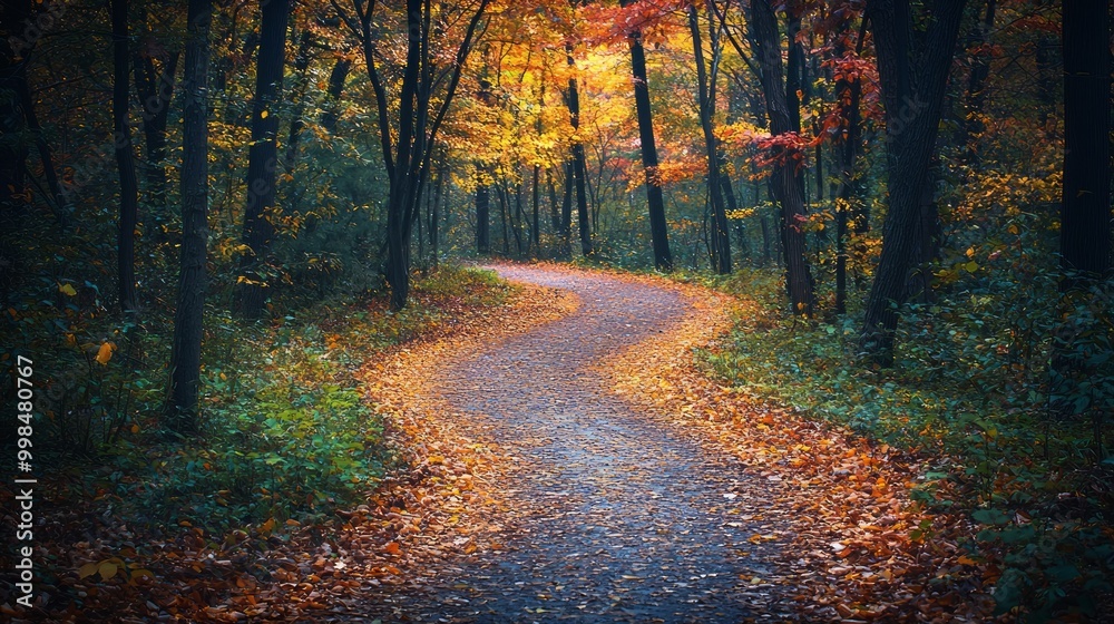 Obraz premium Serene Autumn Trail in Colorful Forest Setting