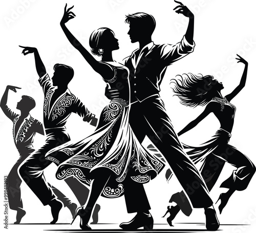 silhouettes of dancing people