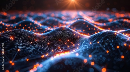 Cyber big data flow. Blockchain data fields. Network line connect stream. Concept of AI technology