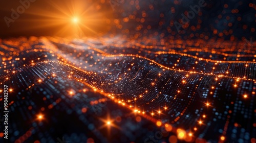 Cyber big data flow. Blockchain data fields. Network line connect stream. Concept of AI technology