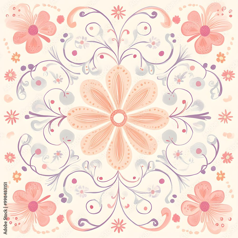 Fototapeta premium carpet or tile pattern 2D illustrator doodle wallpaper