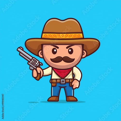 cowboy holding gun mascot cartoon vector