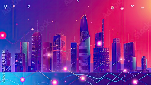 Smart city and abstract dot point connect with gradient line