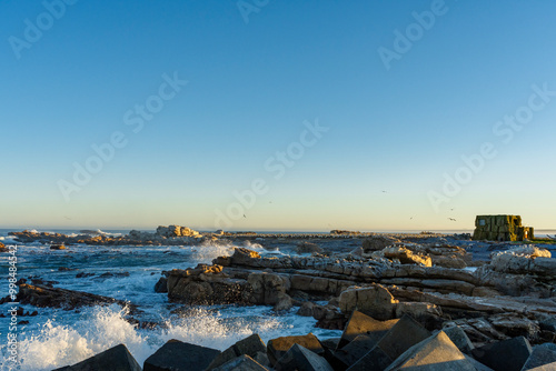 View of Bird Island, location of onf of 3 Cape gannet (Morus capensis) colonies in South Africa.Lambert's Bay, Western Cape.