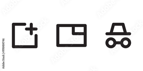 Add new tab, create another window and open incognito page illustration set. Vector icons in flat style