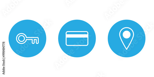 Key, location and payment web business buttons isolated on white background. Vector icons in flat style