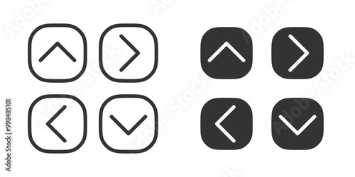 Arrows user interface cyberspace navigation filled and outlined buttons. Vector icons in flat style.