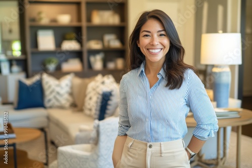 woman wearing formal shirt smiling to customer