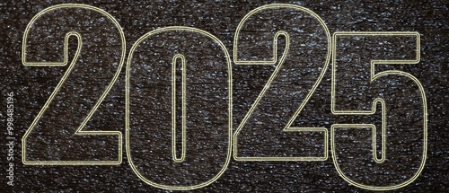 2025 Happy New Year text design on black background