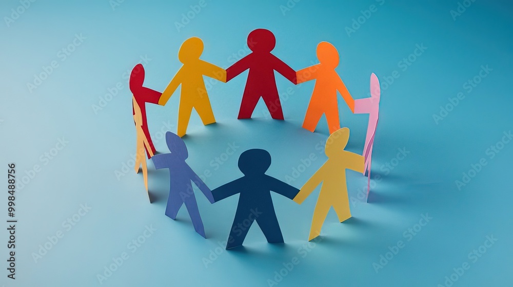 Circle of Unity: Colorful Paper Figures Holding Hands Circle of Unity: Colorful Paper Figures Holding Hands