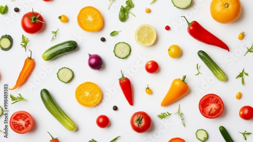 Wallpaper Mural On a white background, fresh fruits and vegetables are collaged. Torontodigital.ca