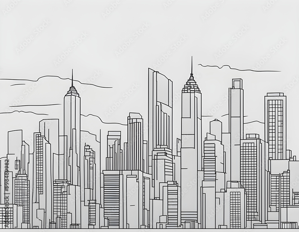 black Modern cityscape continuous one line vector drawing background black Modern cityscape continuous one line vector drawing background