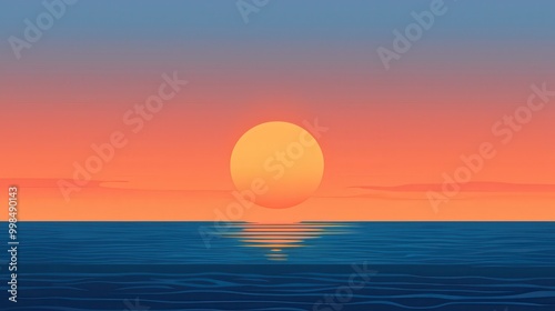 Stunning Sunset Over Calm Ocean Horizon with Vibrant Sky Colors Depicting Serene Weather Conditions