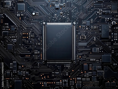 Outline of a CPU with simple details on a blank backdrop, Hardware, Tech outline