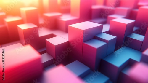 Abstract Cube Pattern in Pink and Blue