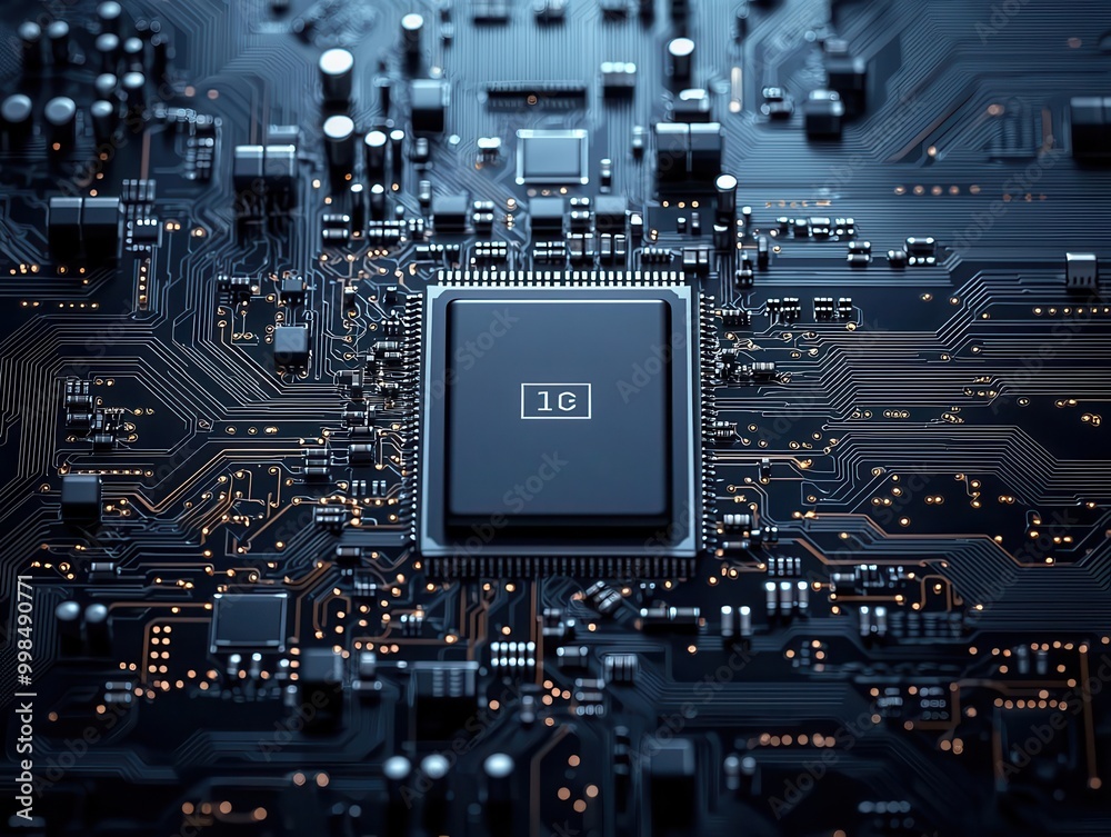 Outline of a CPU with simple details on a blank backdrop, Hardware, Tech outline