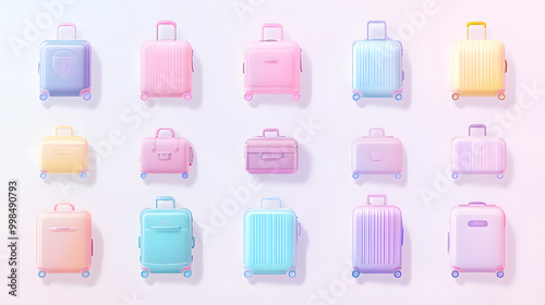 Simple pastel suitcase set of icons with smooth lines and pastel tones isolated on a light background photo