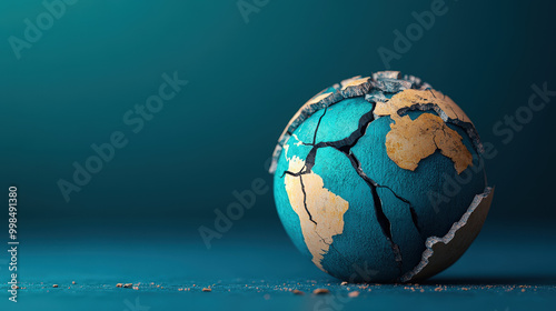 Fototapeta Naklejka Na Ścianę i Meble -  A cracked globe with trading routes broken, symbolizing a disrupted global economy, broken trade links, international conflict 