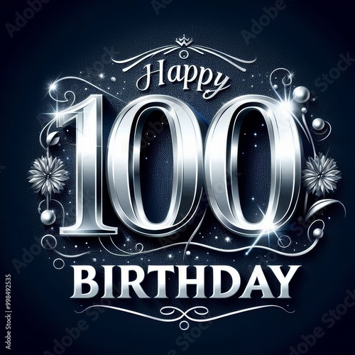 Elegant silver design with 'Happy 100 Birthday' for a centenary celebration.