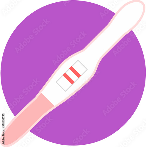 Illustration of a positive pregnancy test with purple background. The concept of pregnancy planning. A test with two stripes. Vector