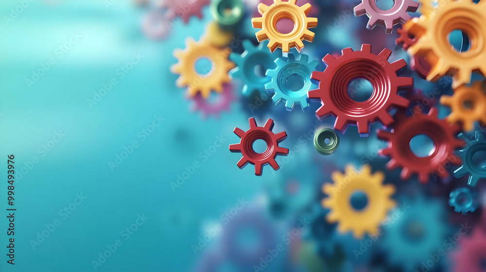 Colorful 3D Gears Floating in Air
